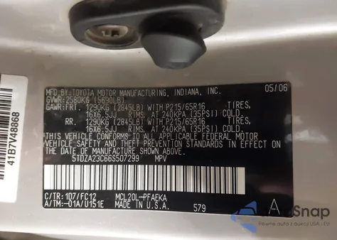 2006 Toyota Sienna Le z USA, uszkodzony, nr VIN 5TDZA23C66S507299